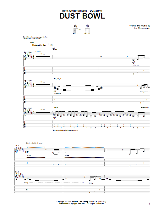 Joe Bonamassa Dust Bowl sheet music notes and chords. Download Printable PDF.