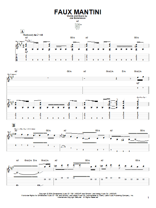 Joe Bonamassa Faux Mantini sheet music notes and chords. Download Printable PDF.