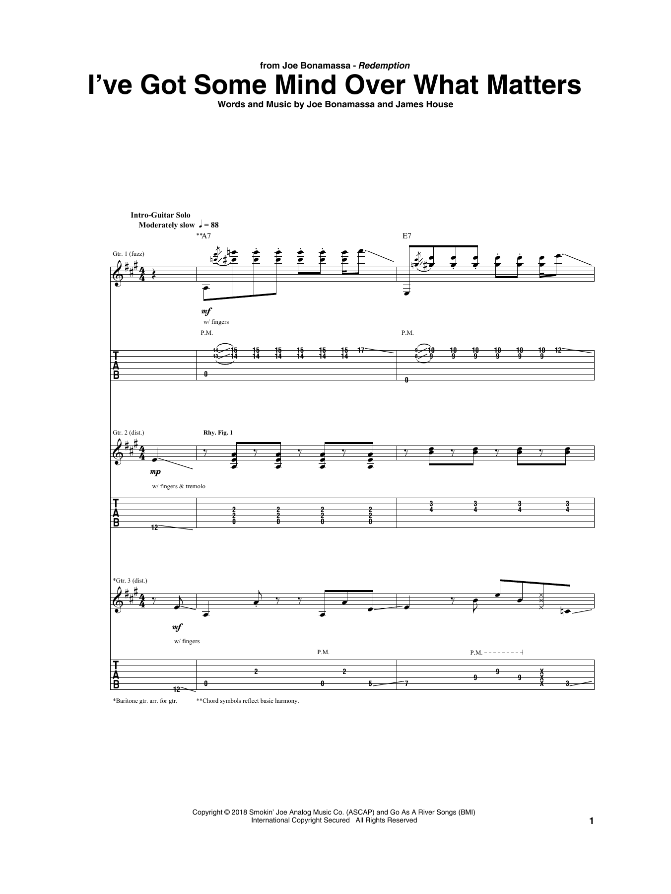 Joe Bonamassa I Ve Got Some Mind Over What Matters Sheet Music