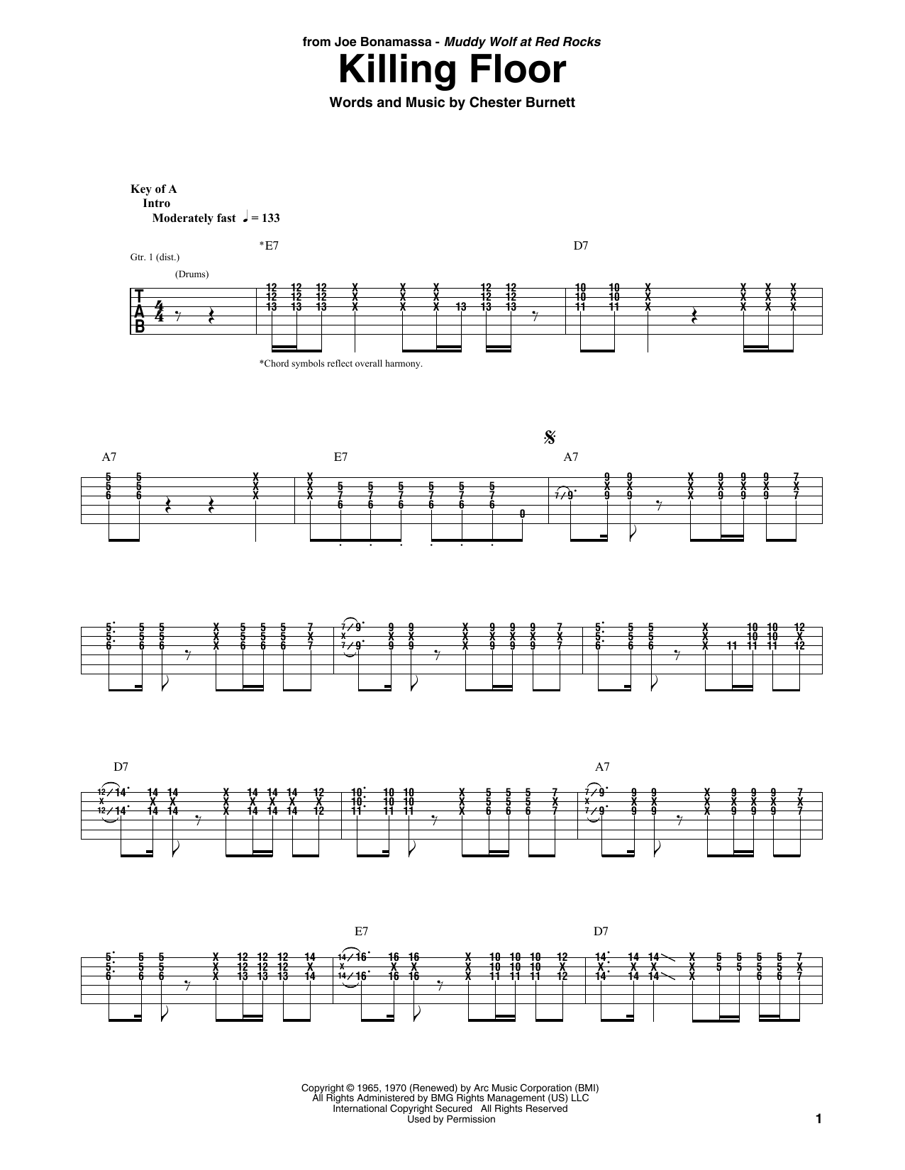 Joe Bonamassa Killing Floor sheet music notes and chords. Download Printable PDF.