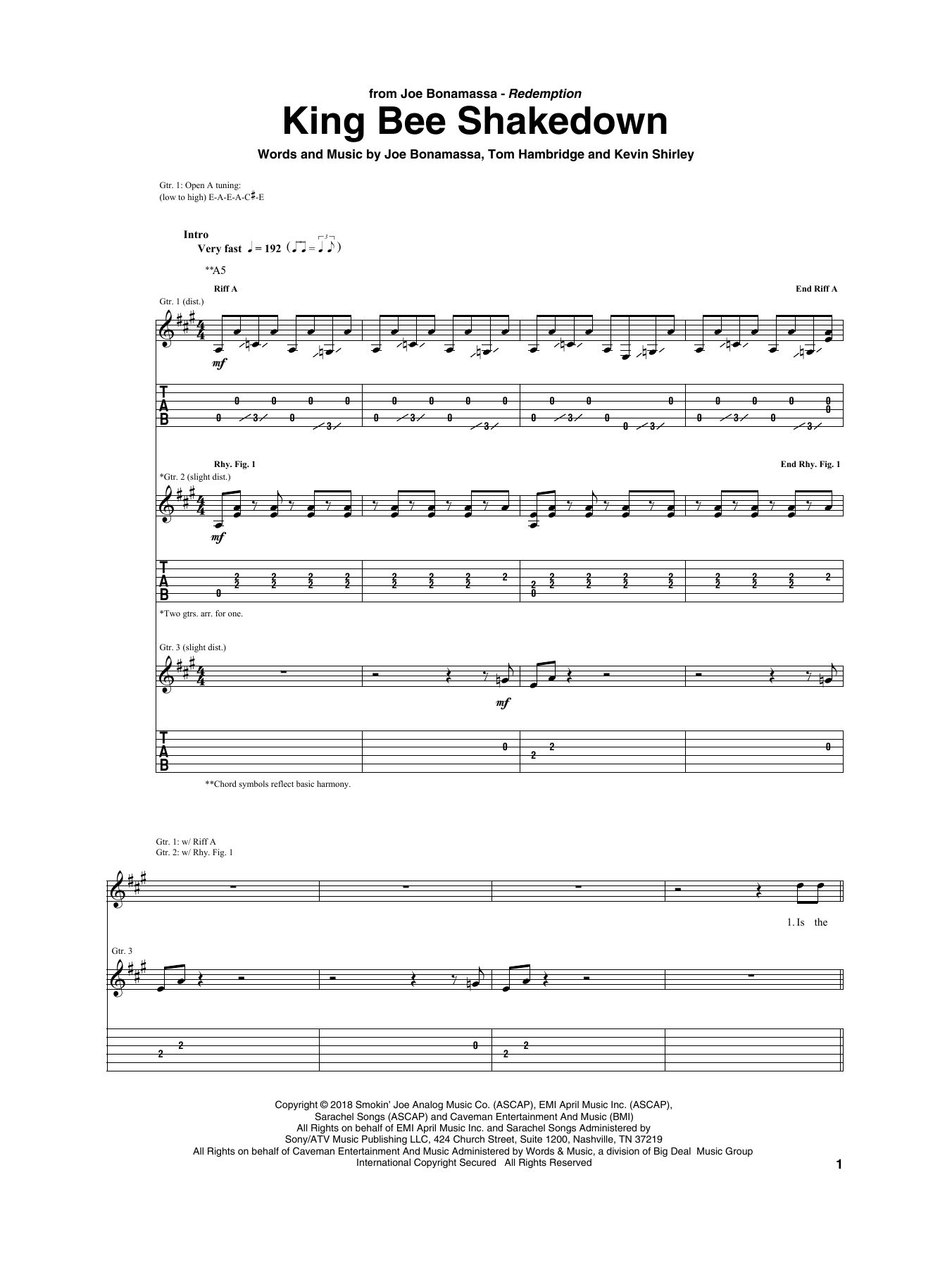 Joe Bonamassa King Bee Shakedown sheet music notes and chords. Download Printable PDF.