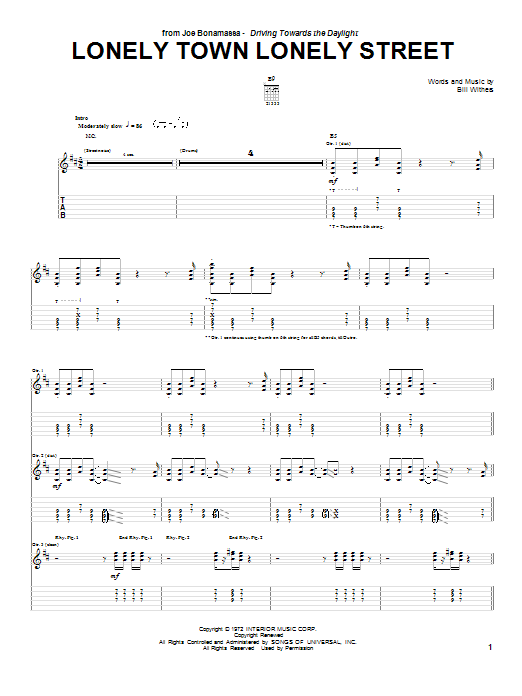 Learn to play Joe Bonamassa Lonely Town Lonely Street sheet music for Guitar Tab in minutes. Joe Bonamassa Lonely Town Lonely Street sheet music notes and chords. Download Printable PDF.