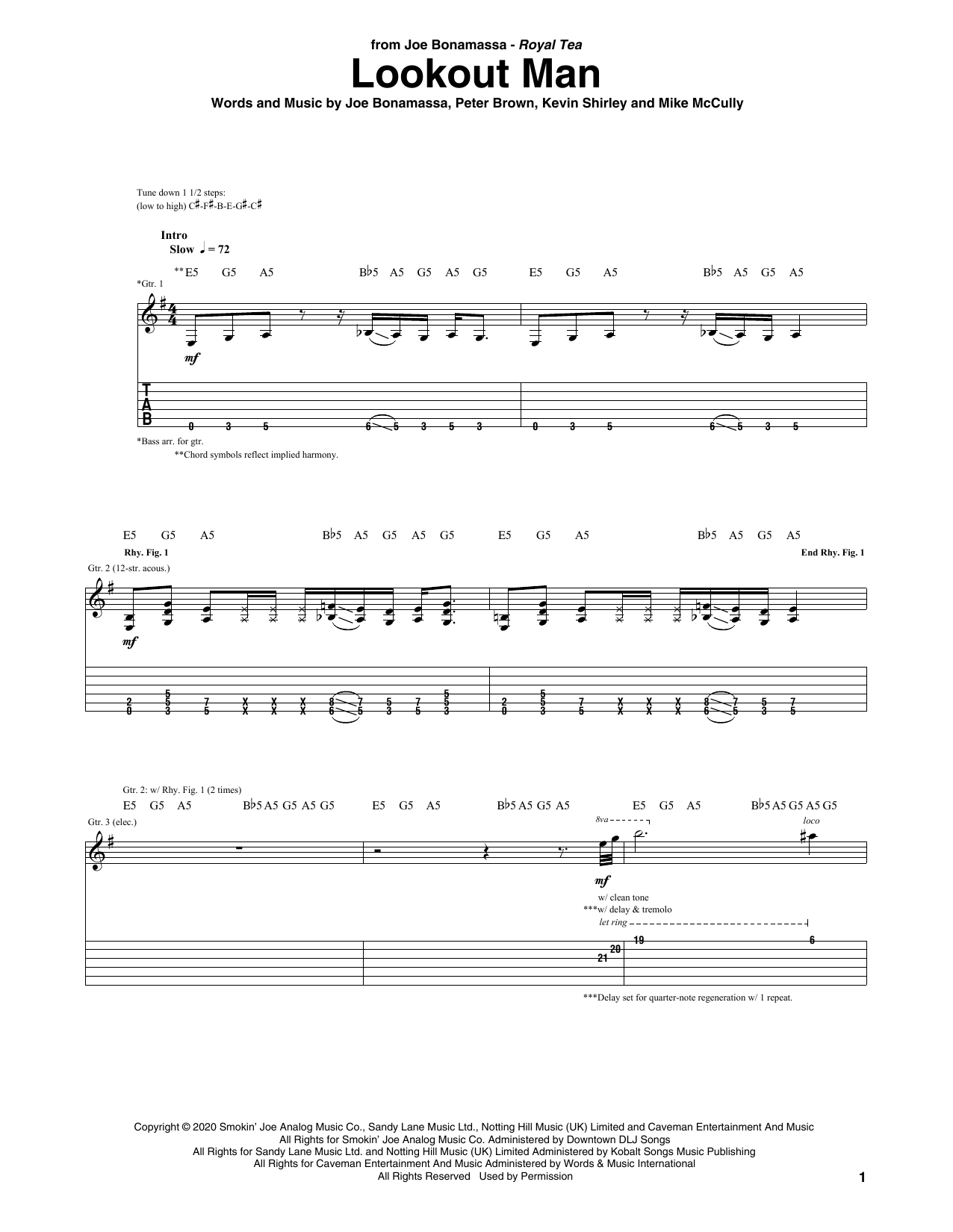 Joe Bonamassa Lookout Man sheet music notes and chords. Download Printable PDF.