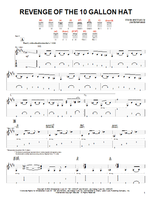 Learn to play Joe Bonamassa Revenge Of The 10 Gallon Hat sheet music for Guitar Tab in minutes. Price: 7.8900$ Joe Bonamassa Revenge Of The 10 Gallon Hat sheet music notes and chords arranged for Guitar Tab