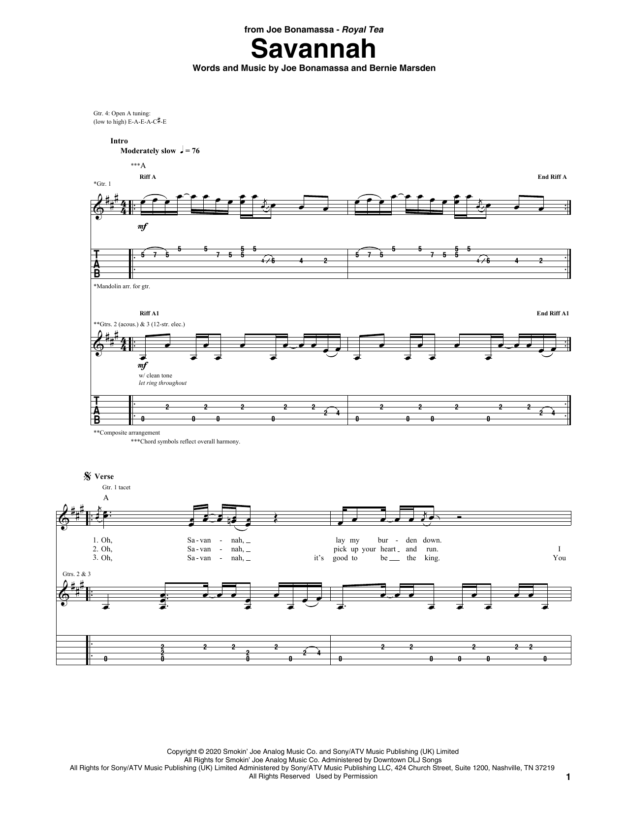 Joe Bonamassa Savannah sheet music notes and chords. Download Printable PDF.