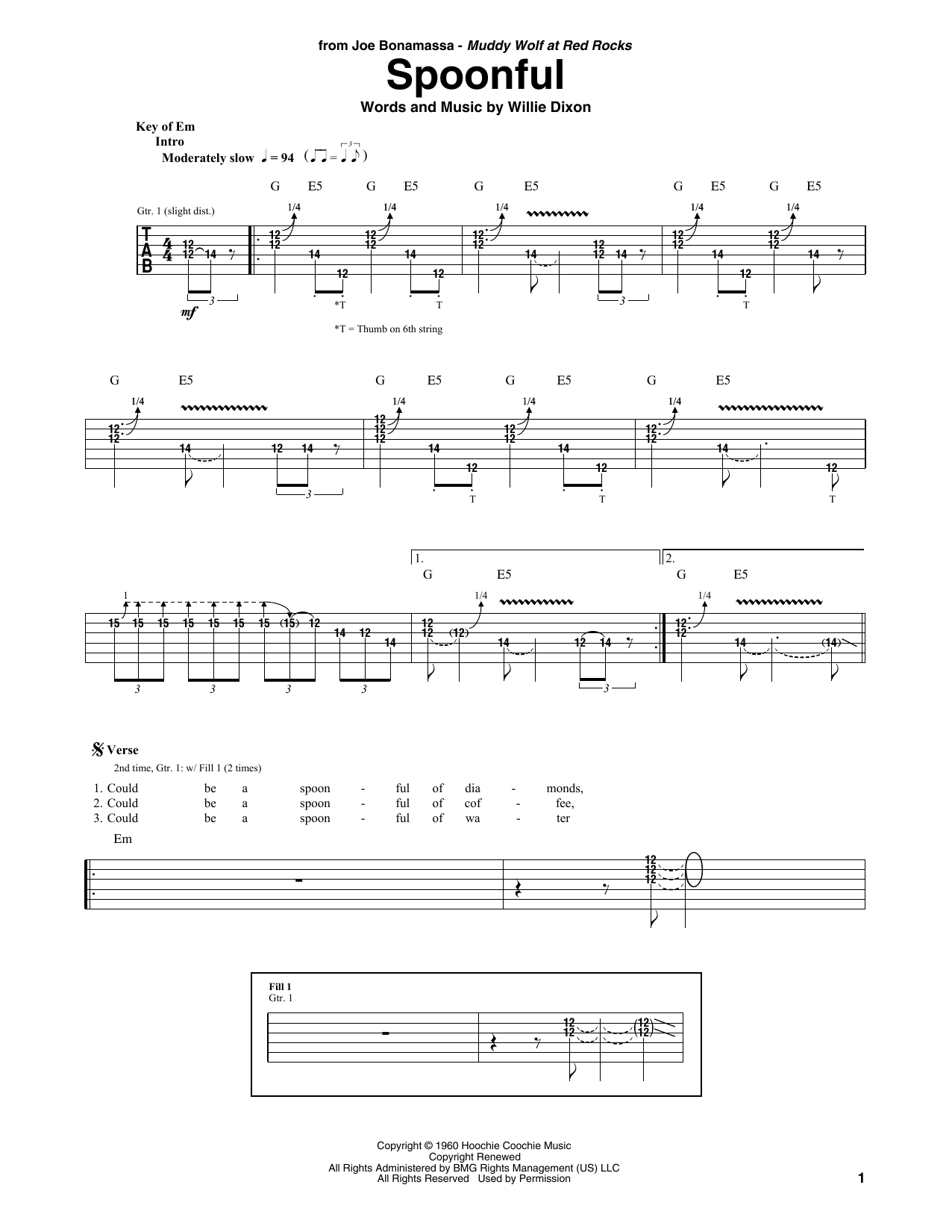 Joe Bonamassa Spoonful sheet music notes and chords. Download Printable PDF.