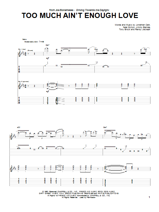 Joe Bonamassa Too Much Ain T Enough Love Sheet Music Pdf Notes