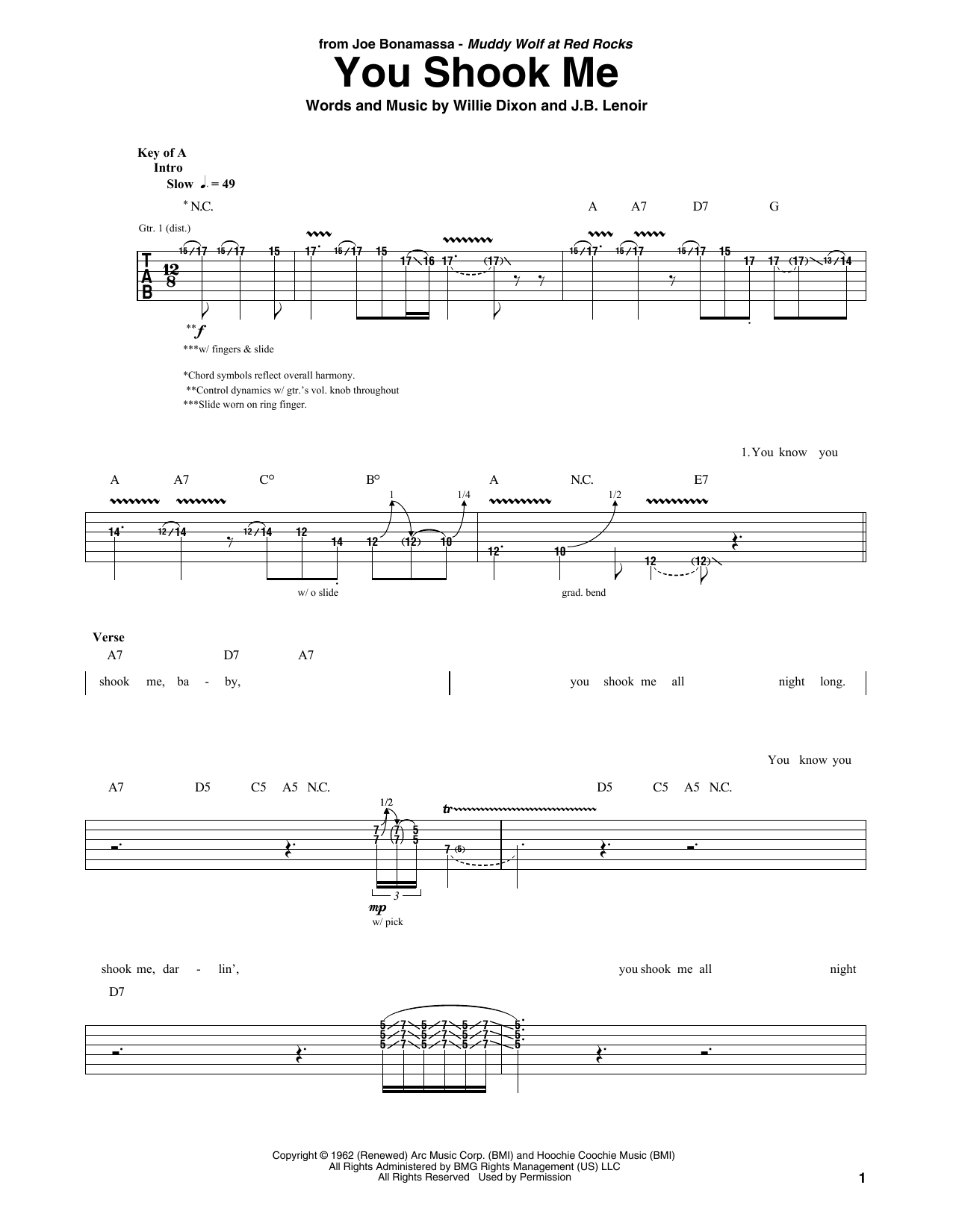 Joe Bonamassa You Shook Me sheet music notes and chords. Download Printable PDF.