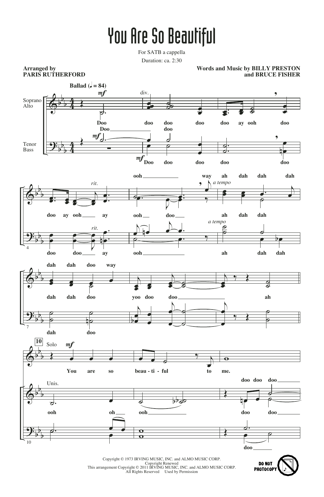 Joe Cocker You Are So Beautiful Arr Paris Rutherford Sheet Music Pdf Notes Chords Pop Score Satb Choir Download Printable Sku 437174