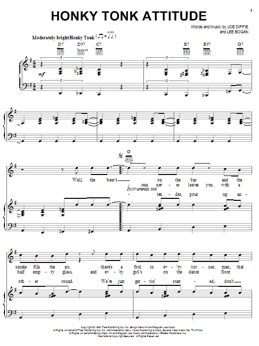 Joe Diffie Honky Tonk Attitude sheet music notes and chords. Download Printable PDF.