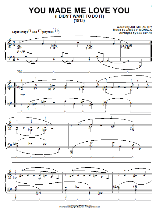 Learn to play Joe McCarthy You Made Me Love You (I Didn't Want To Do It) sheet music for Lead Sheet / Fake Book in minutes. Price: 5.9900$ Joe McCarthy You Made Me Love You (I Didn't Want To Do It) sheet music notes and chords arranged for Lead Sheet / Fake Book