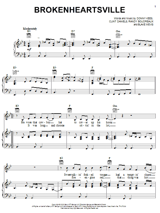 Joe Nichols Brokenheartsville sheet music notes and chords. Download Printable PDF.