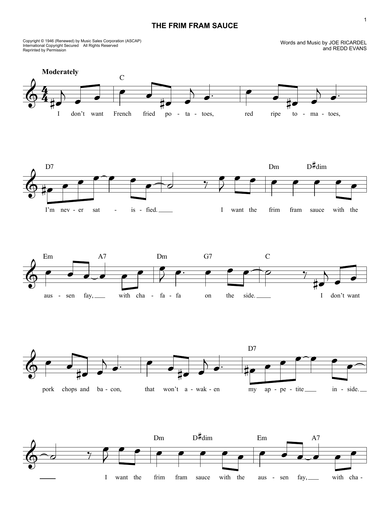 Joe Ricardel The Frim Fram Sauce sheet music notes and chords arranged for Easy Lead Sheet / Fake Book