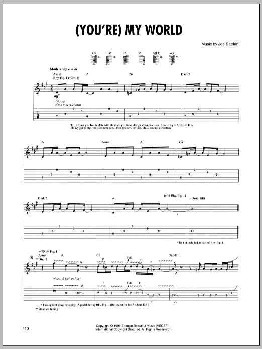 Learn to play Joe Satriani (You're) My World sheet music for Guitar Tab in minutes. Price: 7.8900$ Joe Satriani (You're) My World sheet music notes and chords arranged for Guitar Tab