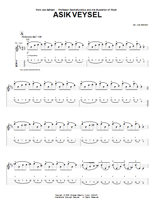 Joe Satriani Asik Veysel sheet music notes and chords. Download Printable PDF.