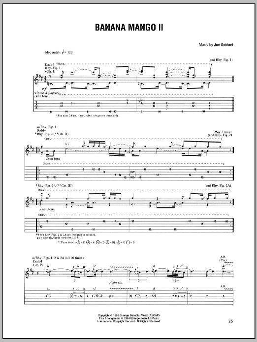 Joe Satriani Banana Mango II sheet music notes and chords. Download Printable PDF.