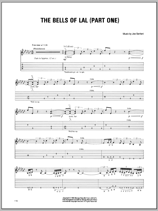 Learn to play Joe Satriani Bells Of Lal (Part One) sheet music for Guitar Tab in minutes. Price: 7.8900$ Joe Satriani Bells Of Lal (Part One) sheet music notes and chords arranged for Guitar Tab