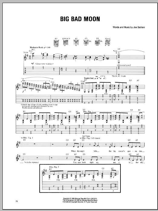 Joe Satriani Big Bad Moon sheet music notes and chords. Download Printable PDF.