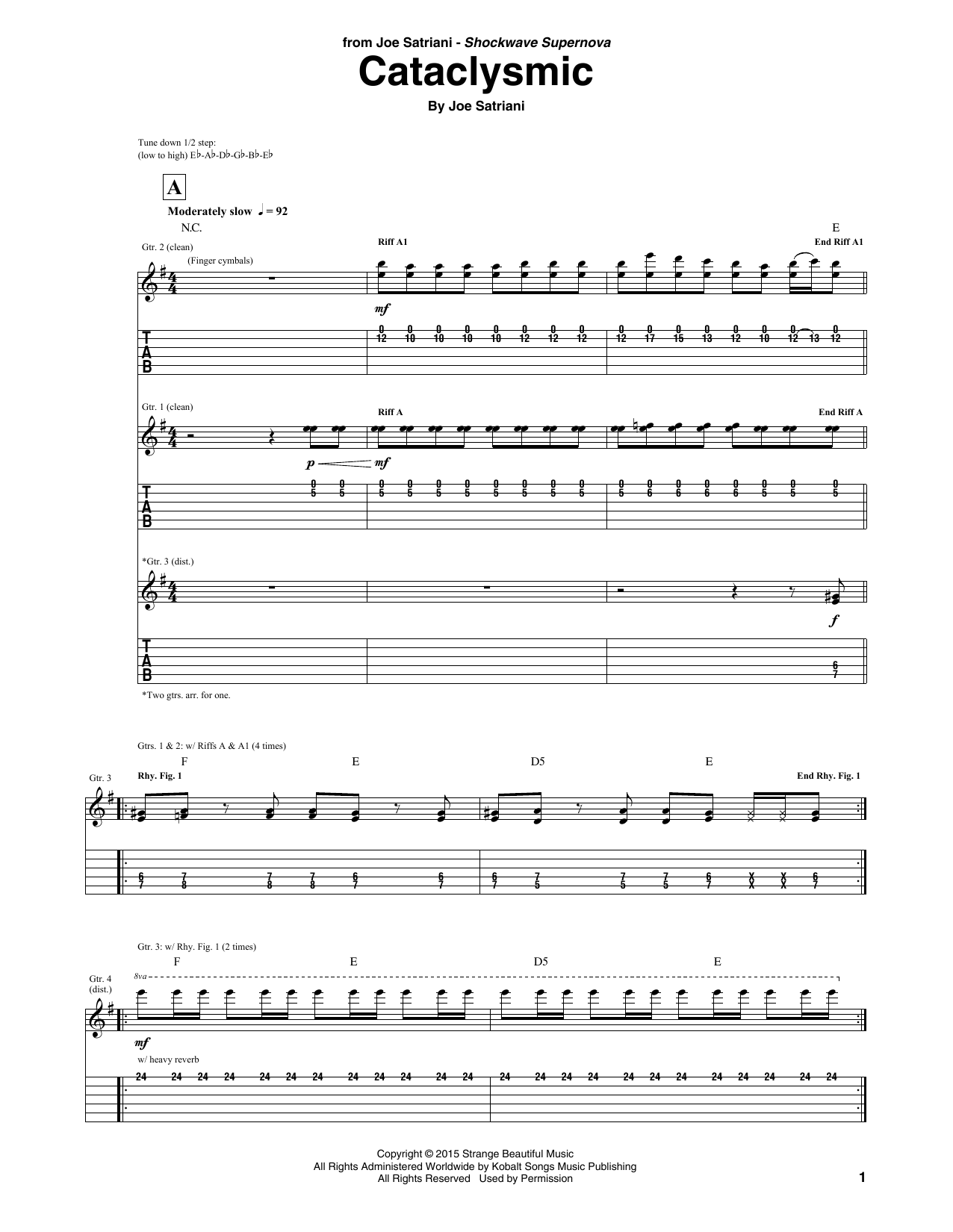 Joe Satriani Cataclysmic sheet music notes and chords. Download Printable PDF.