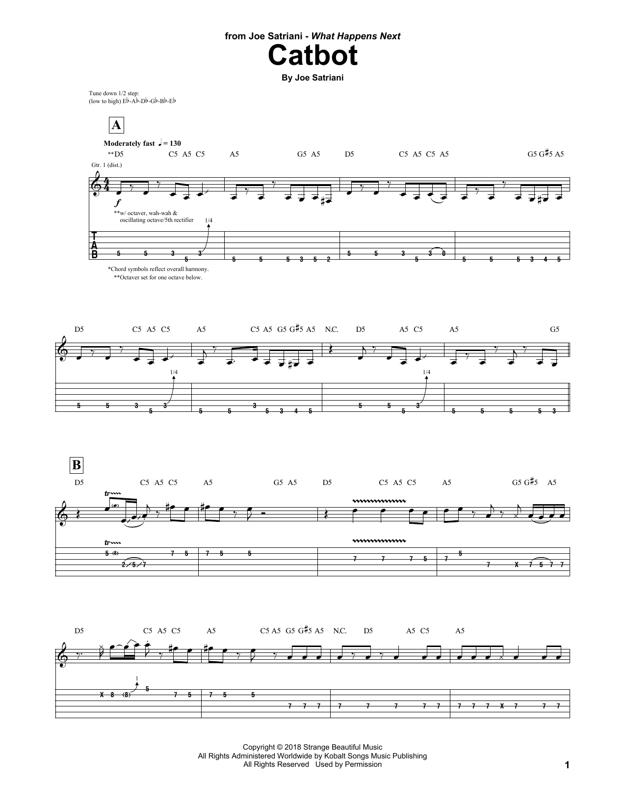 Joe Satriani Catbot sheet music notes and chords. Download Printable PDF.