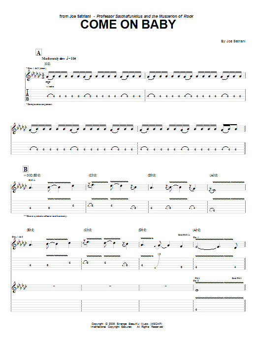 Joe Satriani Come On Baby sheet music notes and chords. Download Printable PDF.