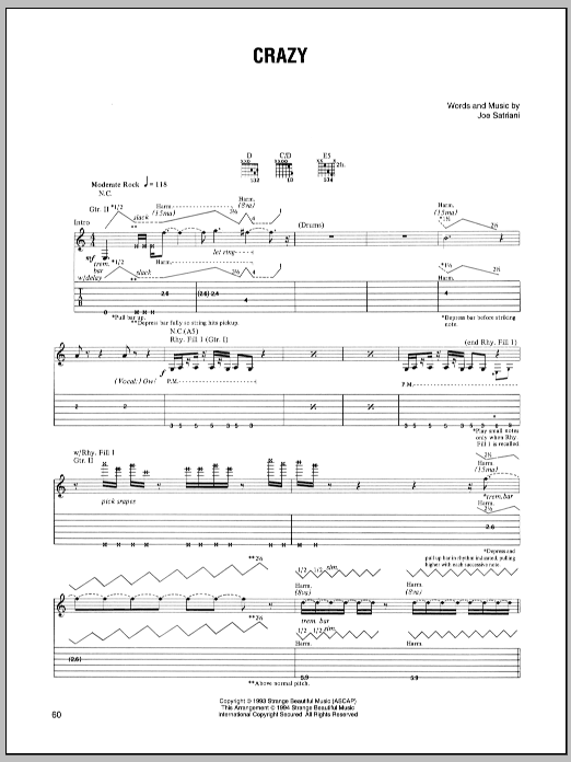 Joe Satriani Crazy sheet music notes and chords. Download Printable PDF.