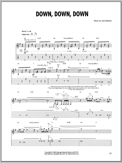 Joe Satriani Down, Down, Down sheet music notes and chords. Download Printable PDF.