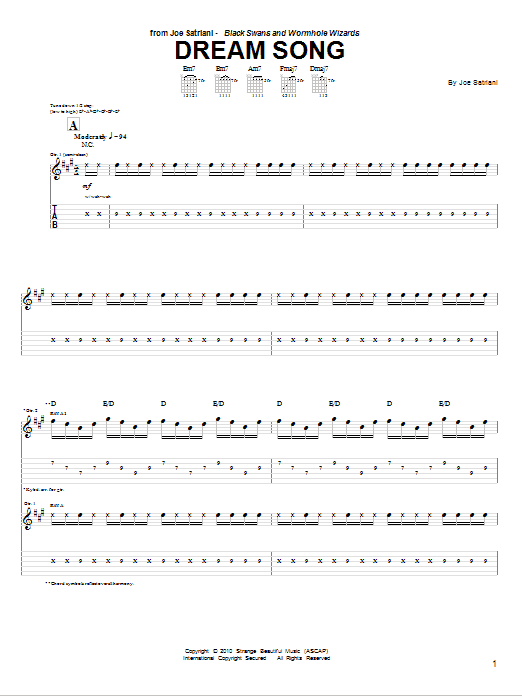 Joe Satriani Dream Song sheet music notes and chords. Download Printable PDF.