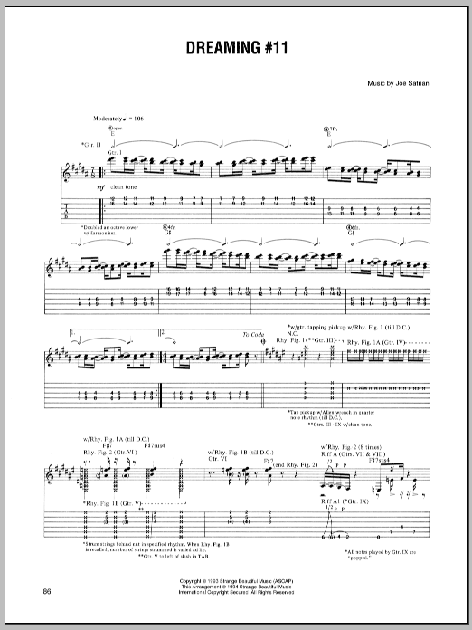 Joe Satriani Dreaming #11 sheet music notes and chords. Download Printable PDF.