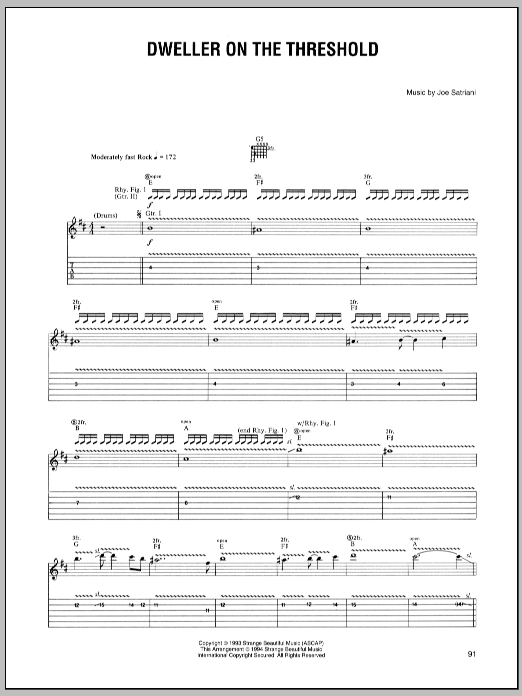 Learn to play Joe Satriani Dweller On The Threshold sheet music for Guitar Tab in minutes. Price: 7.8900$ Joe Satriani Dweller On The Threshold sheet music notes and chords arranged for Guitar Tab