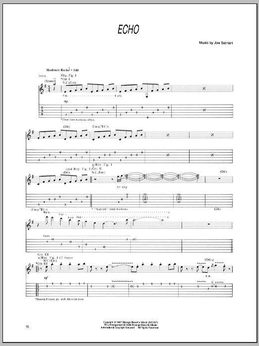 Learn to play Joe Satriani Echo sheet music for Guitar Tab in minutes. Price: 7.8900$ Joe Satriani Echo sheet music notes and chords arranged for Guitar Tab