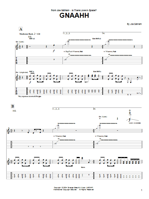 Joe Satriani Gnaahh sheet music notes and chords. Download Printable PDF.