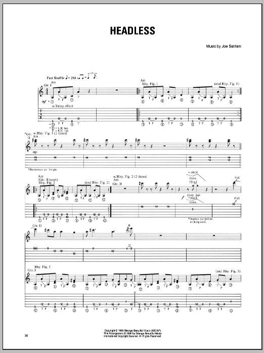 Joe Satriani Headless sheet music notes and chords. Download Printable PDF.