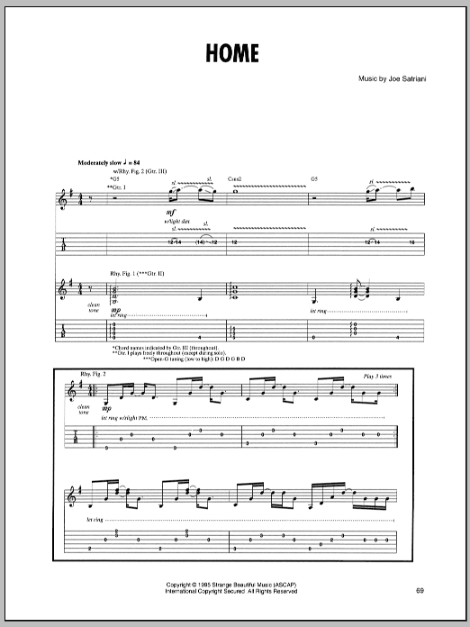 Joe Satriani Home sheet music notes and chords. Download Printable PDF.