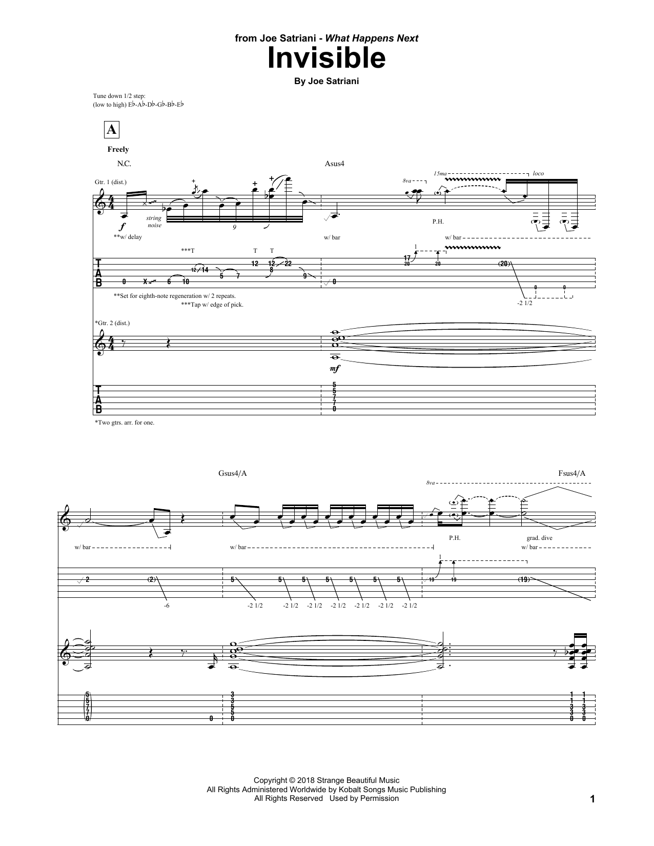 Joe Satriani Invisible sheet music notes and chords. Download Printable PDF.