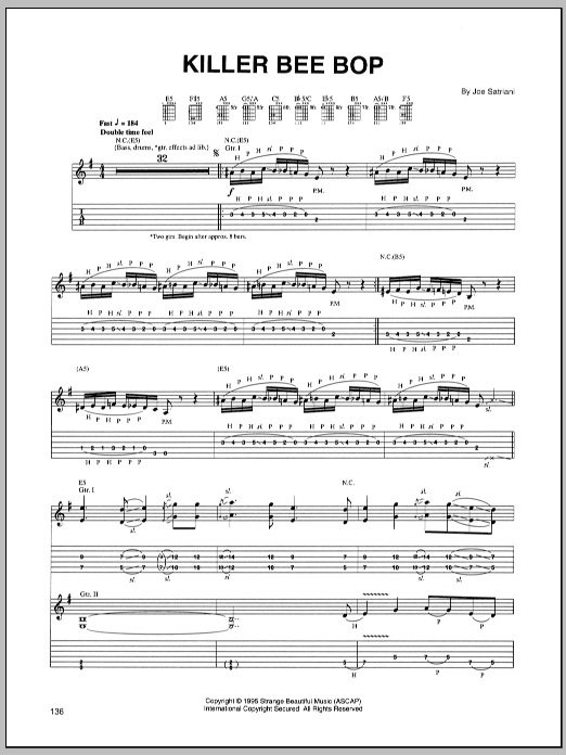 Joe Satriani Killer Bee Bop sheet music notes and chords. Download Printable PDF.