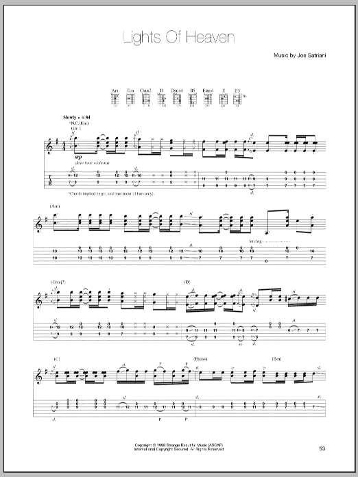 Joe Satriani Lights Of Heaven sheet music notes and chords. Download Printable PDF.