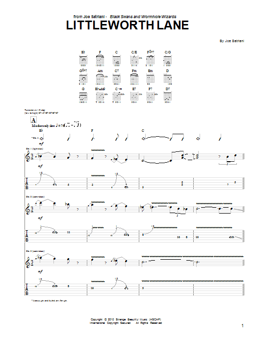 Joe Satriani Littleworth Lane sheet music notes and chords. Download Printable PDF.