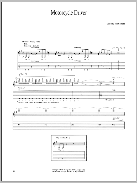 Joe Satriani Motorcycle Driver sheet music notes and chords. Download Printable PDF.