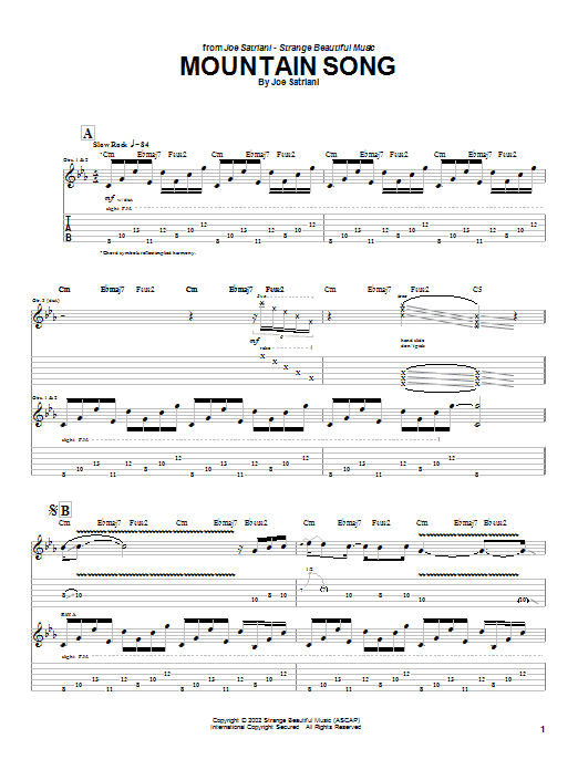 Joe Satriani Mountain Song sheet music notes and chords. Download Printable PDF.