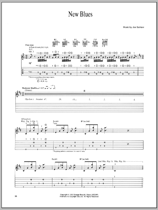 Joe Satriani New Blues sheet music notes and chords. Download Printable PDF.