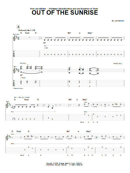 Learn to play Joe Satriani Out Of The Sunrise sheet music for Guitar Tab in minutes. Price: 7.8900$ Joe Satriani Out Of The Sunrise sheet music notes and chords arranged for Guitar Tab