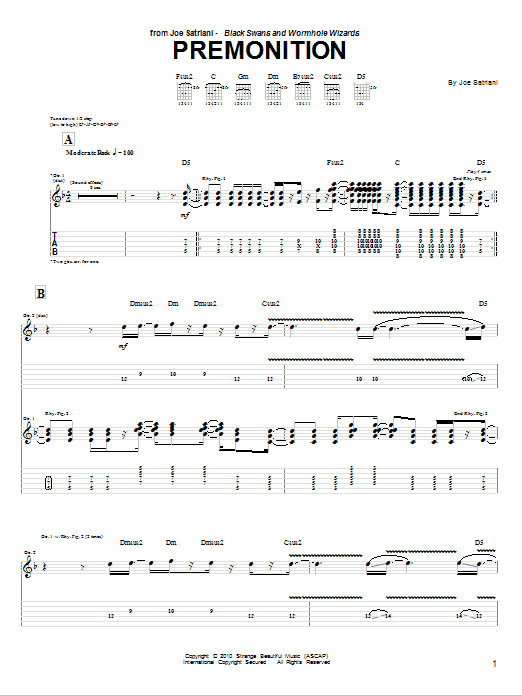 Joe Satriani Premonition sheet music notes and chords. Download Printable PDF.