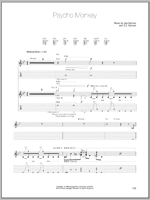 Joe Satriani Psycho Monkey sheet music notes and chords. Download Printable PDF.