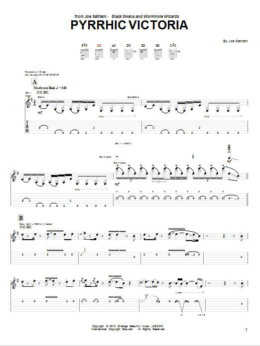 Joe Satriani Pyrrhic Victoria sheet music notes and chords. Download Printable PDF.