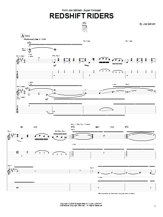 Joe Satriani Redshift Riders sheet music notes and chords. Download Printable PDF.