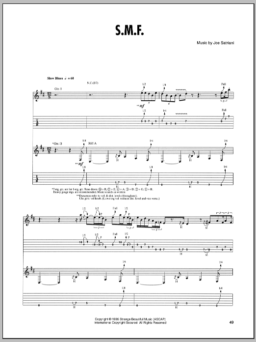 Learn to play Joe Satriani S.M.F. sheet music for Guitar Tab in minutes. Price: 7.8900$ Joe Satriani S.M.F. sheet music notes and chords arranged for Guitar Tab