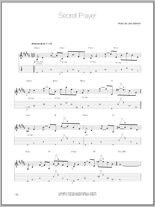 Joe Satriani Secret Prayer sheet music notes and chords. Download Printable PDF.