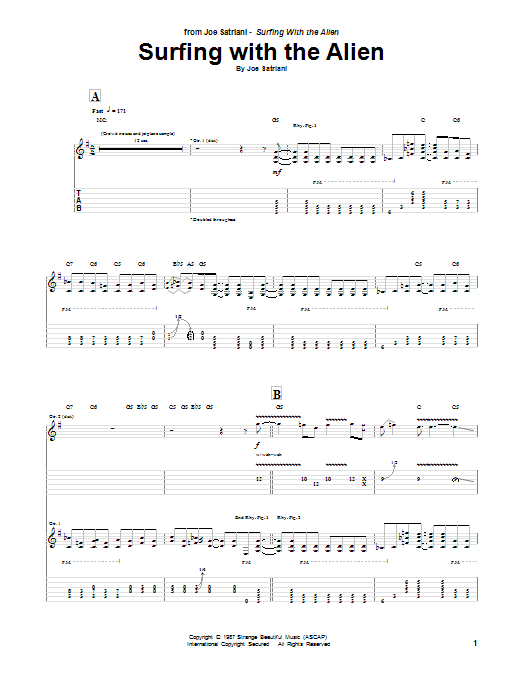 Learn to play Joe Satriani Surfing With The Alien sheet music for Guitar Tab in minutes. Joe Satriani Surfing With The Alien sheet music notes and chords. Download Printable PDF.
