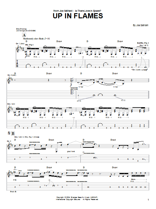 Joe Satriani Up In Flames sheet music notes and chords. Download Printable PDF.